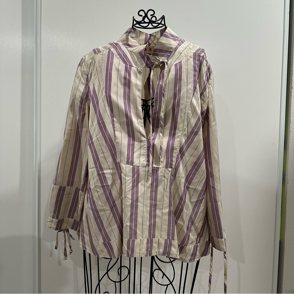 Marni Striped Purple and Cream Long Sleeve Blouse